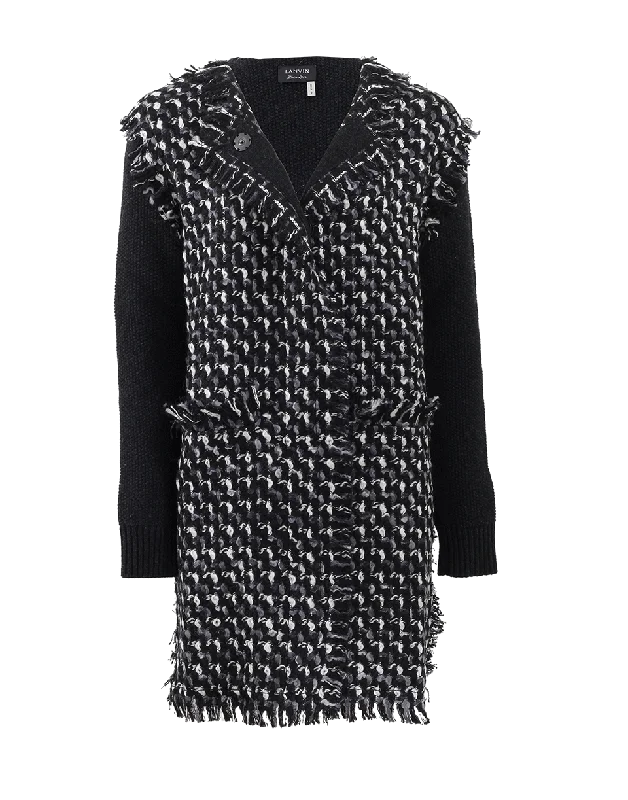 Tweed Front Cardigan Solid Print Embellished