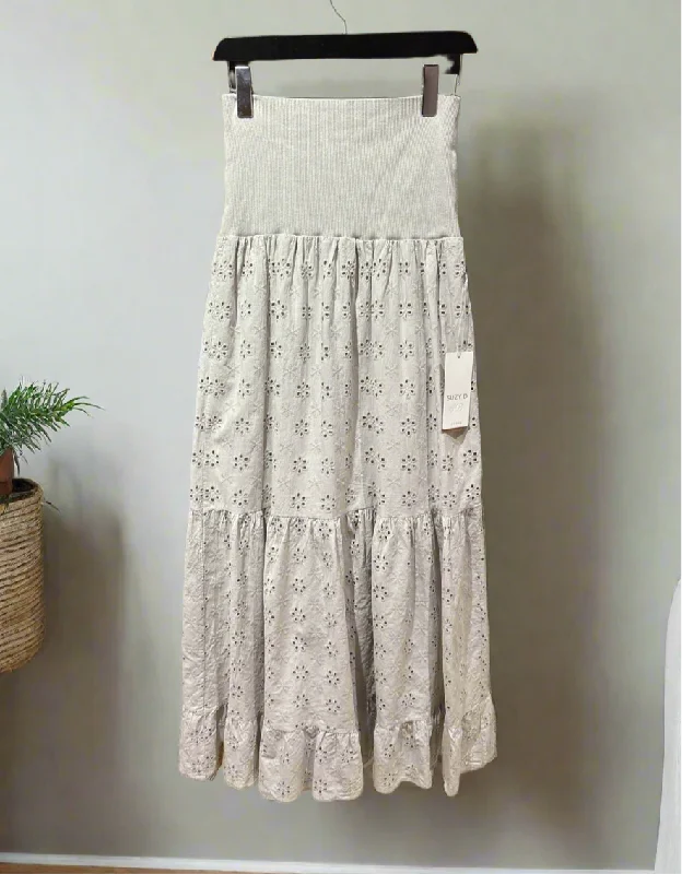 Pisa Broderie Anglaise Maxi Skirt Beige denim skirt classic