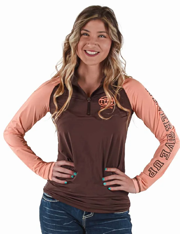 Cowgirl Tuff Womens UPF Quarter Zip Brown/Coral Nylon Softshell Jacket Print Jacket Jacquard Jacket Patchwork Jacket Cowgirl Tuff Womens UPF Quarter Zip Brown/Coral Nylon Softshell Jacket Print Jacket Jacquard Jacket Patchwork Jacket