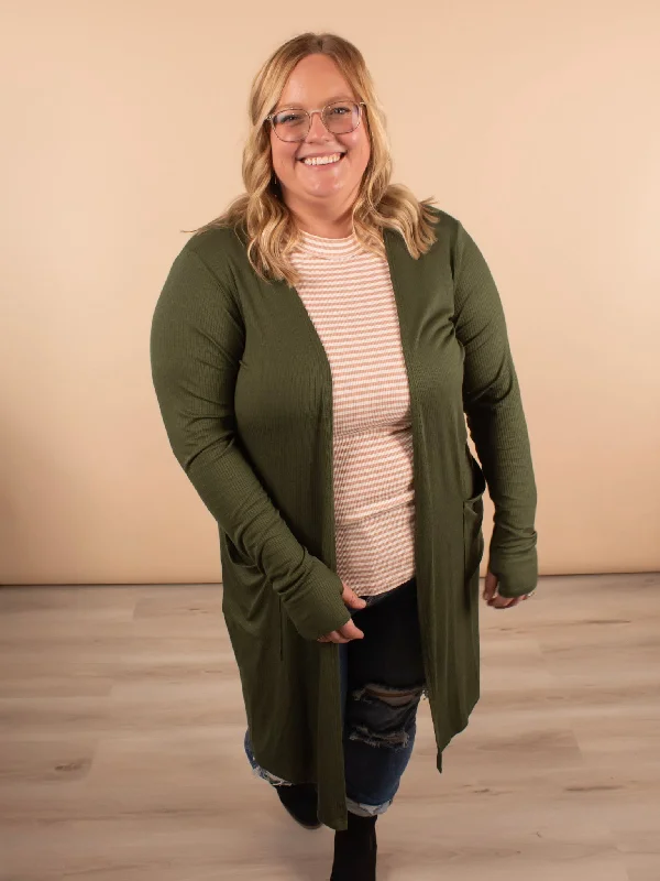 Aspen Ribbed Cardigan in Forest Green Terry Terry Cloth Terry Knit