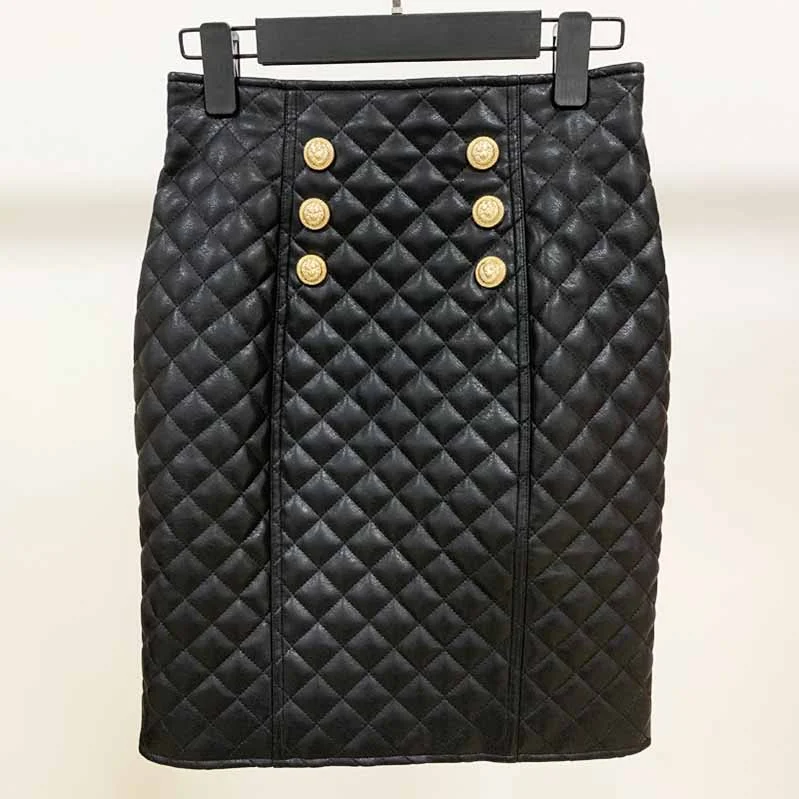 Hight Waisted Black Leather Formal Skirt Gold-tone Mini Skirt for Ladies chiffon skirt floaty
