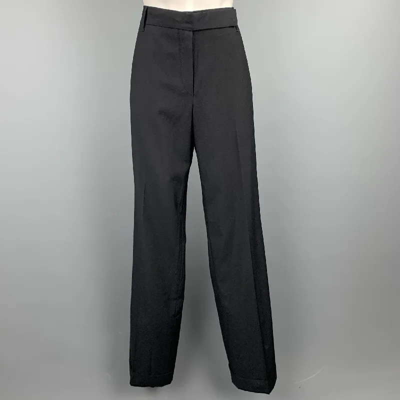 JIL SANDER Size 6 Black Virgin Wool Wide Leg Dress Pants Casual Track Pants