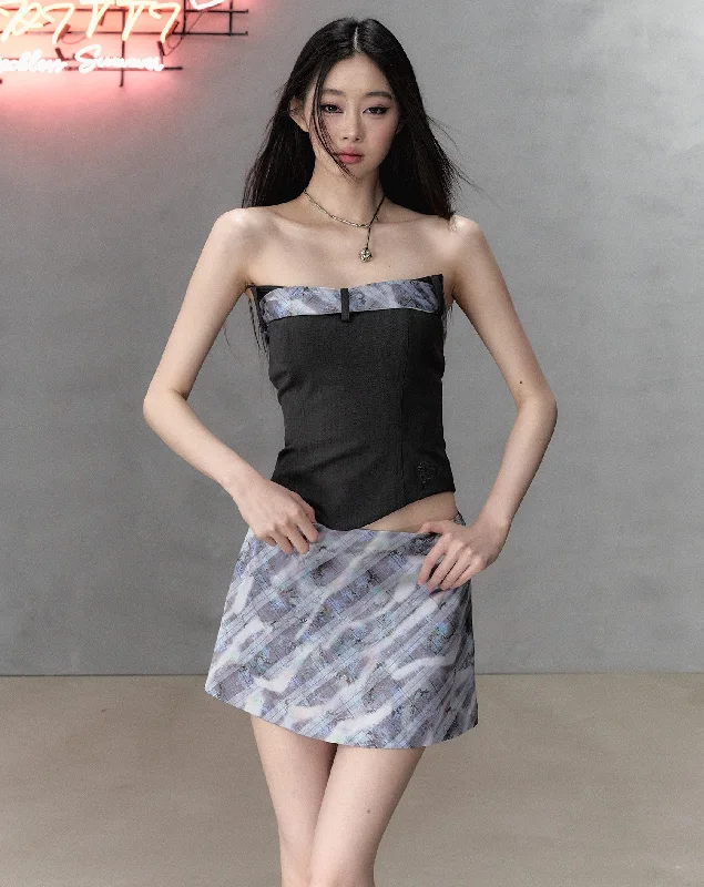 Colorful Plaid Fashion A-line Short Skirt/Sleeveless Top VIA0136 silk skirt elegant