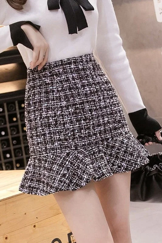 TWEED SKIRTS CHANEL STYLE PLAID SKIRT leather skirt bold