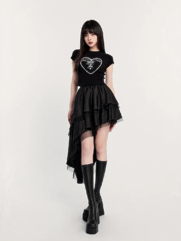 Romantic Dark Style Pleated Irregular Short Skirt VOC0237 leather skirt refined