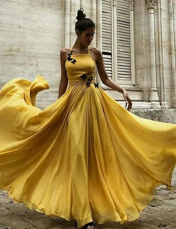Yellow Long Prom Dresses Halter Formal Evening Party Dresses cg1075 Tunics Practical easy-care Yellow Long Prom Dresses Halter Formal Evening Party Dresses cg1075 Tunics Practical easy-care