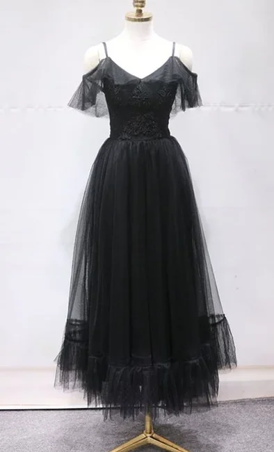 Simple Black Tulle Off Shoulder V Neck Ankle Length Prom Dress, Party Dress cg4888 Tunics Party sparkling Simple Black Tulle Off Shoulder V Neck Ankle Length Prom Dress, Party Dress cg4888 Tunics Party sparkling