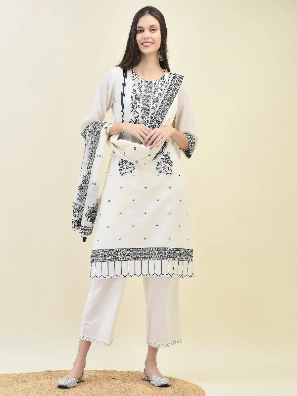 Women's Jacquard Off White Solid Kurta Comfort Pant Dupatta - Shree Lightweight Linen Pants Women's Jacquard Off White Solid Kurta Comfort Pant Dupatta - Shree Lightweight Linen Pants