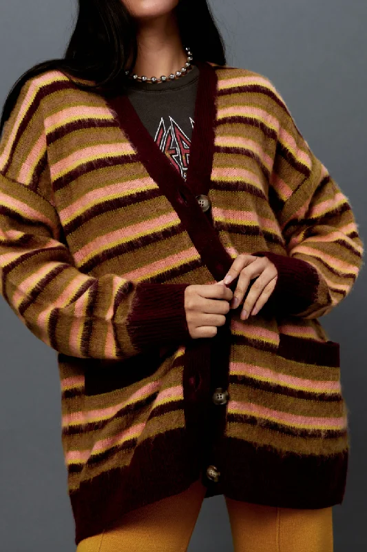 Daydreamer Stripe Cardigan- Cherry Crush Layered Multi-layer Single Layer