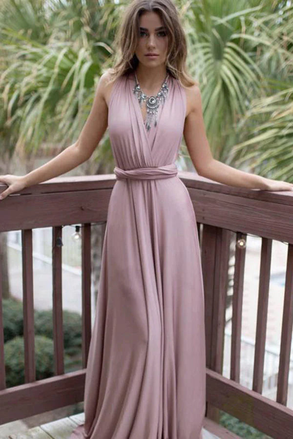 Pink V Neck Sweep Train A Line Backless Party Dresses Bridesmaid Dresses Crew Neckline Casual Pink V Neck Sweep Train A Line Backless Party Dresses Bridesmaid Dresses Crew Neckline Casual