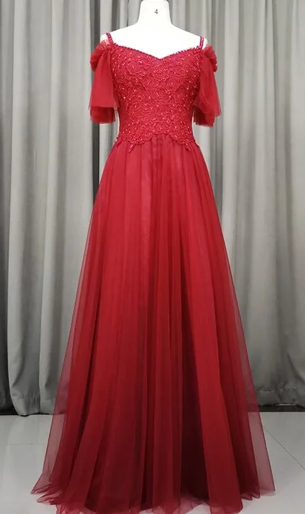 Beautiful Wine Red Tulle A-Line Party prom Dress, Long Lace Applique Party Dress cg4592 Tunics Designer luxury Beautiful Wine Red Tulle A-Line Party prom Dress, Long Lace Applique Party Dress cg4592 Tunics Designer luxury