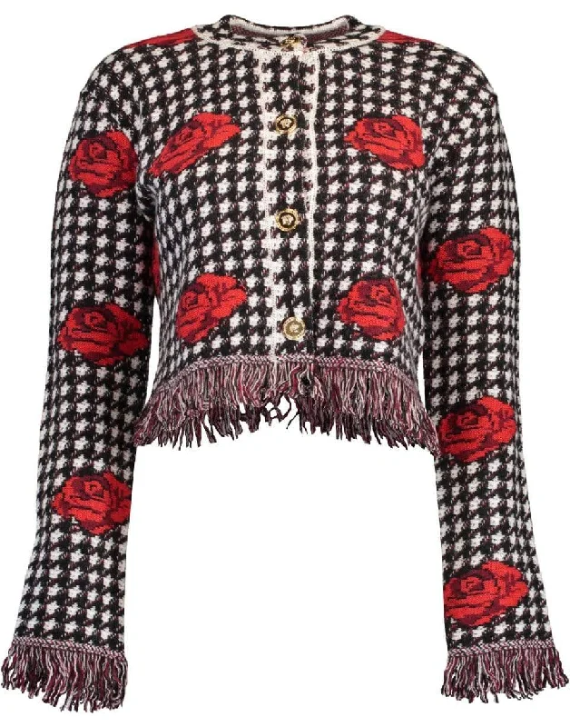 Embroidered Roses Wool Cardigan Stylish Fashionable Trendy