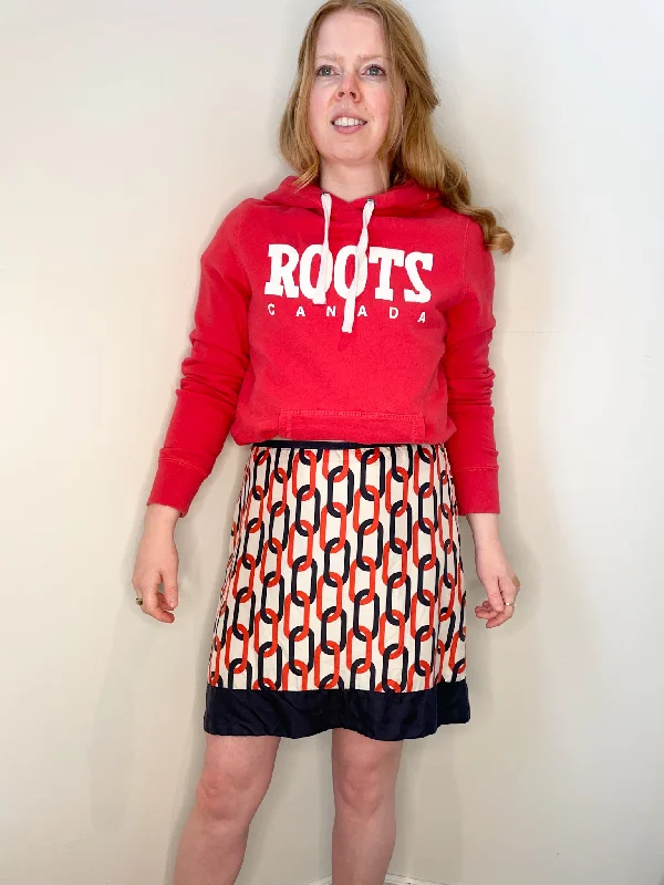 Banana Republic Red and Navy Link Silk Mini Skirt - Size 8 Petite corduroy skirt cozy