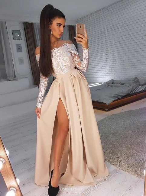 champagne party dress long sleeve evening dress off shoulder prom dress lace applique formal dress cg5276 Tunics Polka dots champagne party dress long sleeve evening dress off shoulder prom dress lace applique formal dress cg5276 Tunics Polka dots