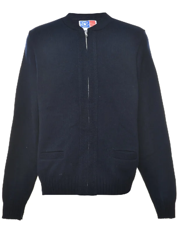 Zip Front Cardigan - L Silk Blend Satin Velvet