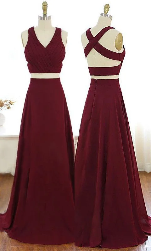 V-Neck Burgundy Party Dress Criss-Cross Straps Chiffon Two Piece Prom Dress cg1636 Tunics Versatile stylish V-Neck Burgundy Party Dress Criss-Cross Straps Chiffon Two Piece Prom Dress cg1636 Tunics Versatile stylish