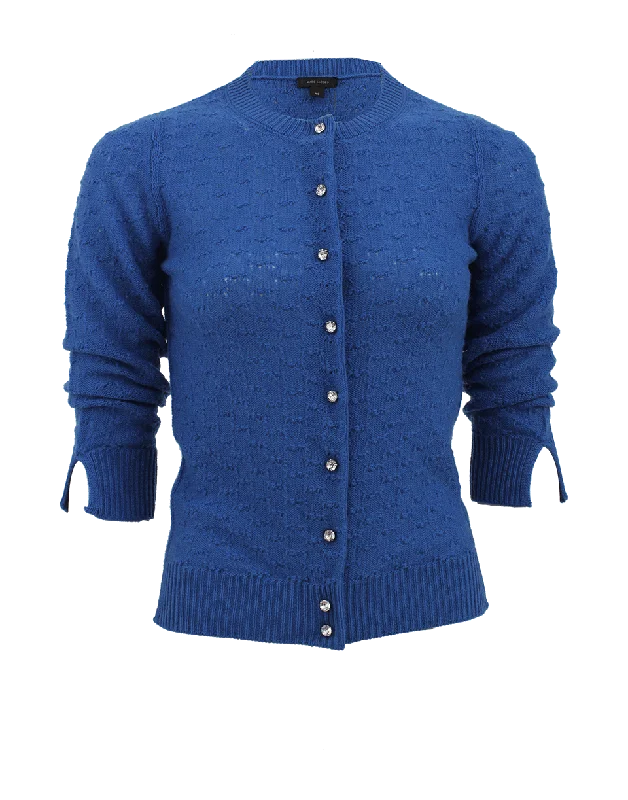 Quarter Sleeve Jewel Button Cardigan Mesh Cardigan Canvas Denim