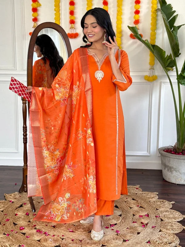 Women's Embroidered Viscose Chanderi Kurti With Pant & Dupatta Set - Malishka Export Comfortable Wide-Leg Pants Women's Embroidered Viscose Chanderi Kurti With Pant & Dupatta Set - Malishka Export Comfortable Wide-Leg Pants
