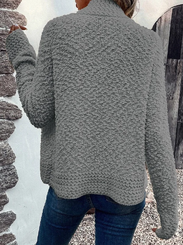 Women's Fluffy Knit Cardigan Ribbed Striped Patterned
