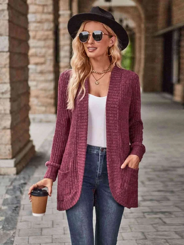 Functional and Stylish: Open Front Cardigan for Women with Pockets Patchwork Embroidered Appliqued