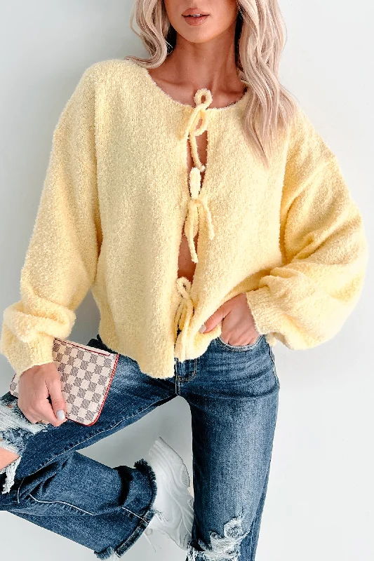 Forever Darling Tie Front Fluffy Cardigan Sweater (Yellow) Embroidered Appliqued Beaded Forever Darling Tie Front Fluffy Cardigan Sweater (Yellow) Embroidered Appliqued Beaded