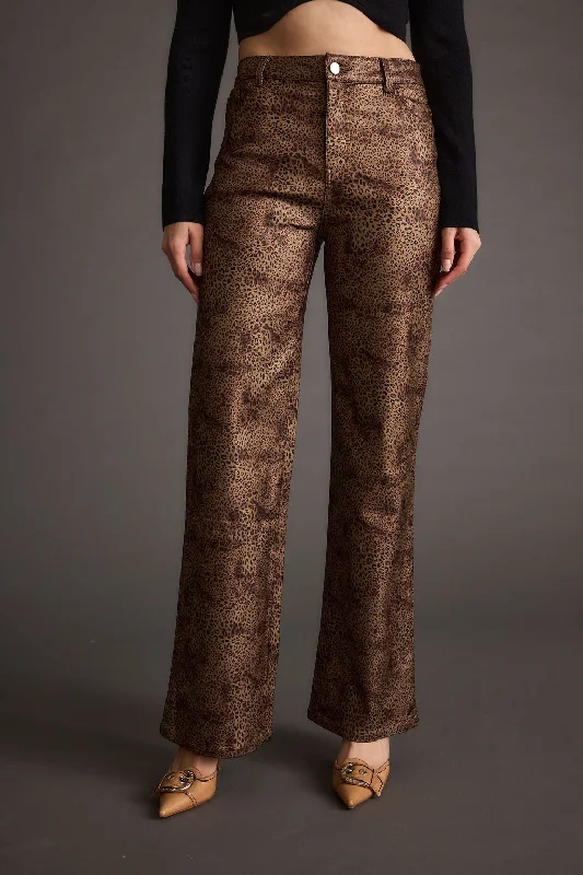 After Hours Coated Leopard Pants Wide-Legged Palazzos