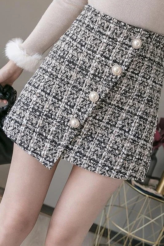TWEED SKIRTS CHANEL STYLE PLAID SKIRT wool skirt breathable