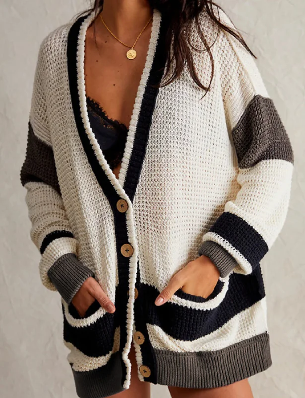 Ladies Color Block Botton Open Cardigan SKT41171 Long Cardigan Short Cardigan Medium Cardigan Ladies Color Block Botton Open Cardigan SKT41171 Long Cardigan Short Cardigan Medium Cardigan