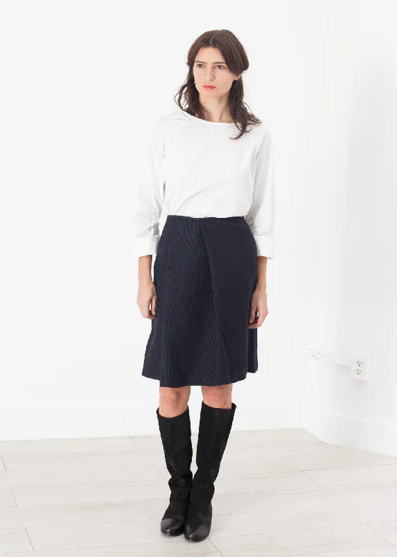 Pleated Wool Skirt in Navy low waist skirt