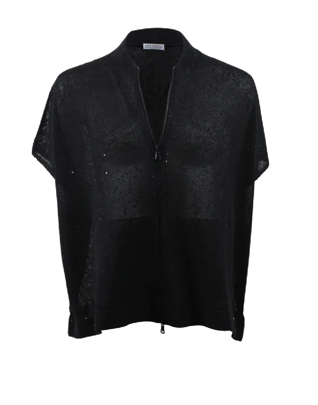 Pailette Zip Cardigan Spandex Rayon Corduroy