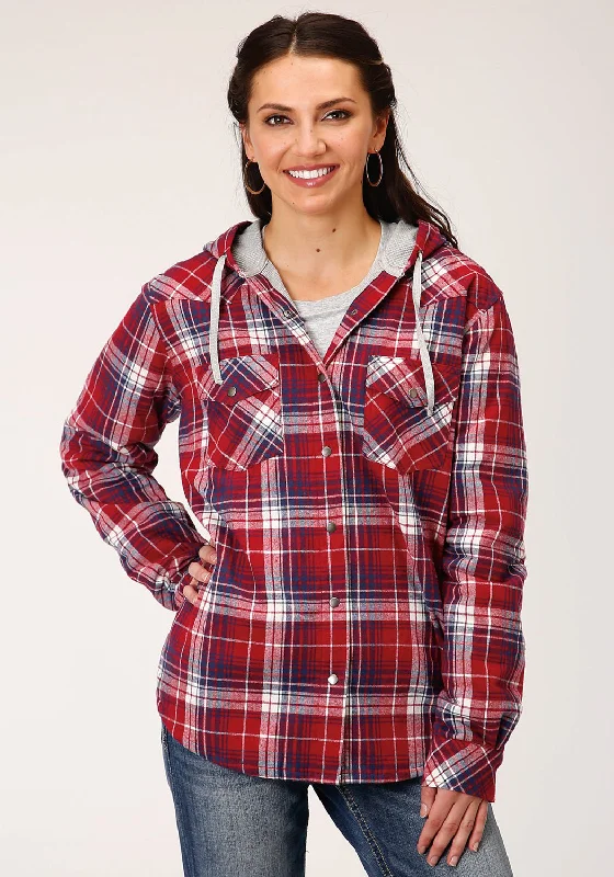 Roper Womens Red/White 100% Cotton Thermal Lined Hooded Jacket Herringbone Jacket Checkered Jacket Solid Jacket Roper Womens Red/White 100% Cotton Thermal Lined Hooded Jacket Herringbone Jacket Checkered Jacket Solid Jacket