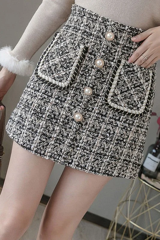 TWEED SKIRTS CHANEL STYLE PLAID SKIRT cashmere skirt plush