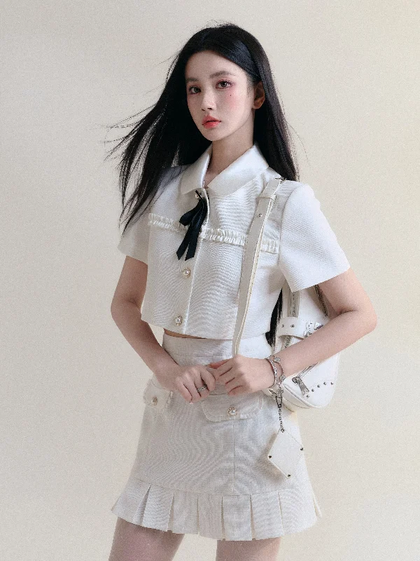 Gold Feeling Pleated White Skirt FRA0186 cashmere skirt fine