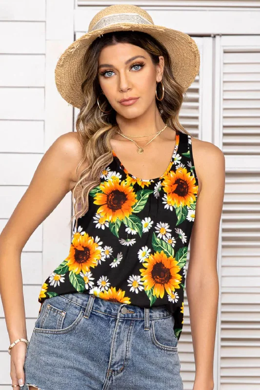 Floral Scoop Neck Tank Top chic tank top
