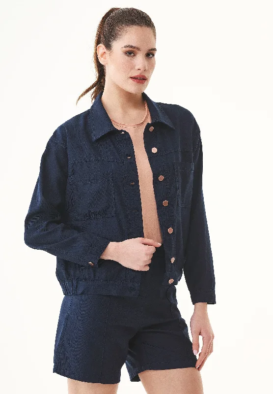 Women's Gabardine Shirt Jacket Navy Trench Coat Raincoat Waterproof Jacket