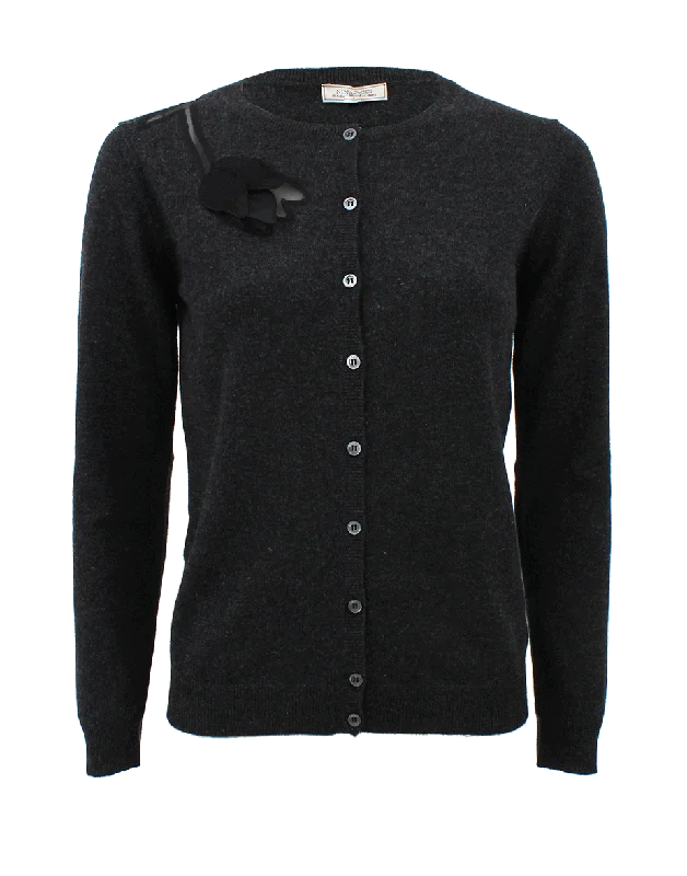 Cardigan With Flower Detail Faux Fur Fabric Real Fur Fabric Shearling Fabric