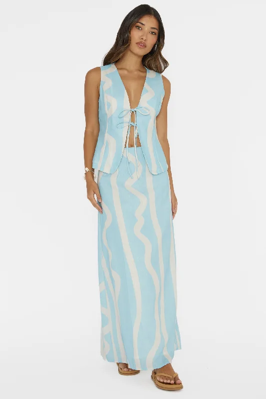 Meet Me There Maxi Skirt Abstract Blue silk skirt elegant