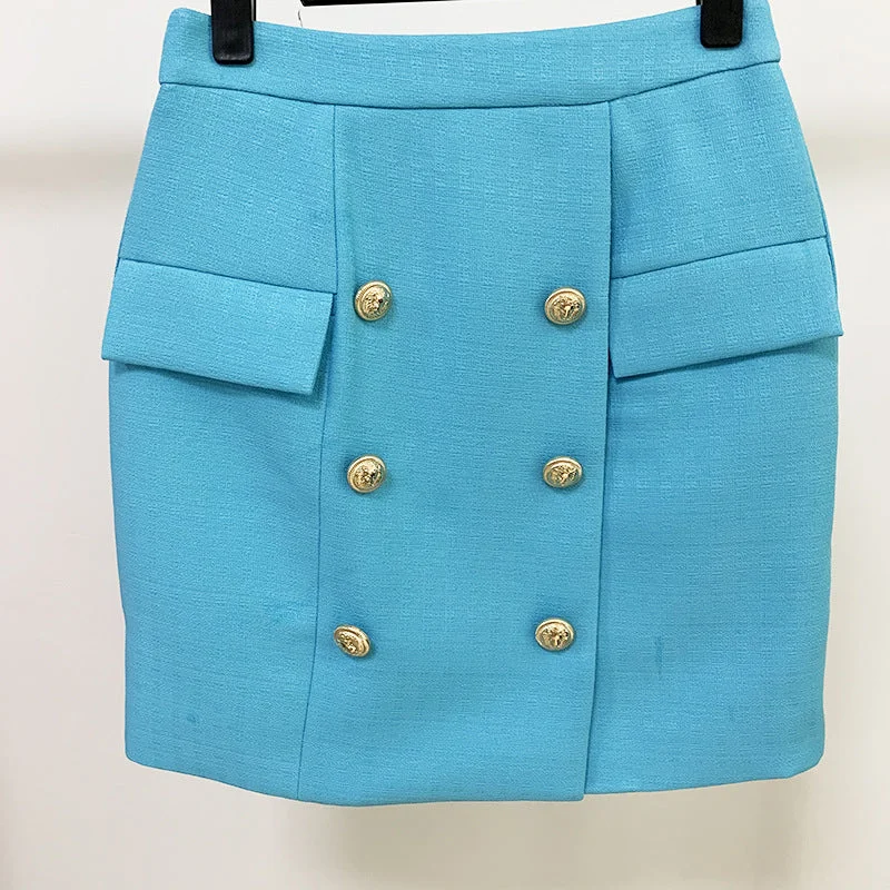 Hight Waisted Blue Formal Skirt Gold-tone Mini Skirt for Ladies chiffon skirt delicate Hight Waisted Blue Formal Skirt Gold-tone Mini Skirt for Ladies chiffon skirt delicate