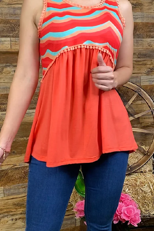 FW9298 Orange/multi color tank top solid color tank