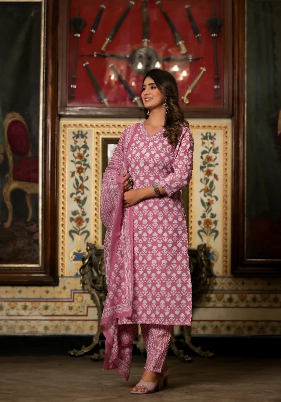 Women's Pink Printed Viscose Rayon Kurta, Pant And Dupatta Set - Alvami Fashionable Tapered Leg Pants Women's Pink Printed Viscose Rayon Kurta, Pant And Dupatta Set - Alvami Fashionable Tapered Leg Pants