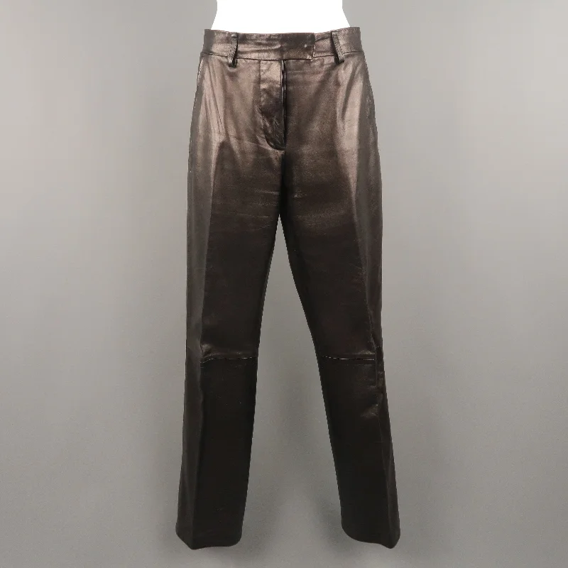 HELMUT LANG Size 10 Black Leather Flat Front Dress Pants Casual Plaid Pants