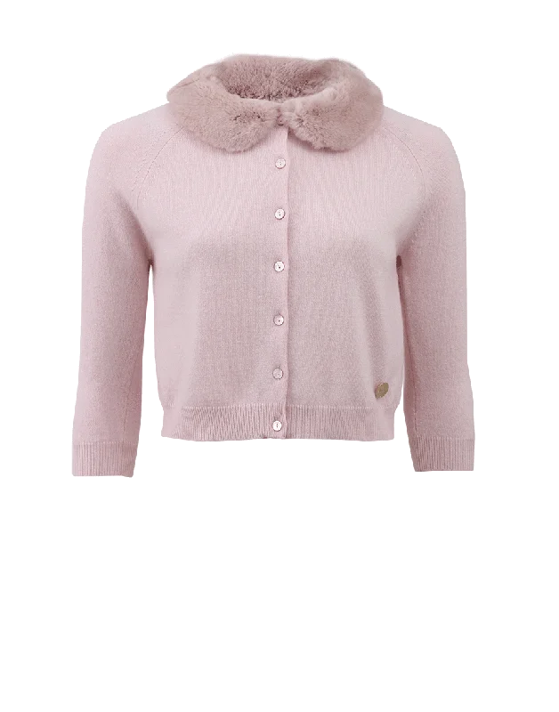 Fur Collar Cardigan Chenille Blend Fleece Blend Nylon Blend