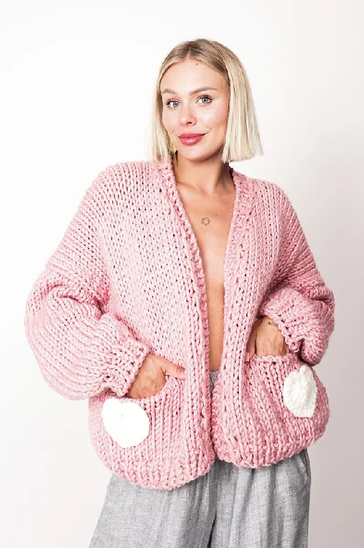 Hand Made Heart Cardigan Pink Terry Blend Velvet Blend Canvas Blend
