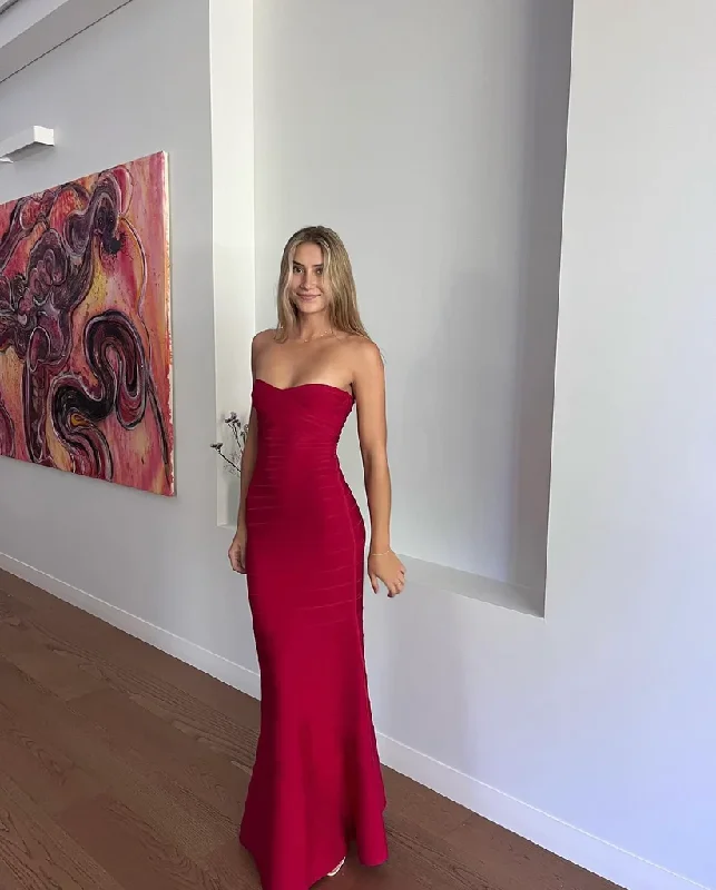 Burgundy Sweetheart Strapless Mermaid Long Party Dress, DP2632 Tunics Practical durable Burgundy Sweetheart Strapless Mermaid Long Party Dress, DP2632 Tunics Practical durable