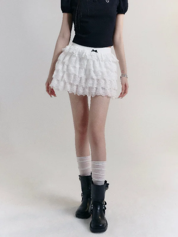 Sweetheart Cream Cake Multi-layered Lace Skirt FRA0173 velvet skirt rich