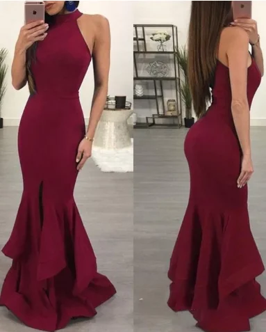 Mermaid Halter Elastic Satin Burgundy Irregular Long Prom Dresses, Elegant Evening Party Dresses cg3181 sweetheart Neckline Romantic Mermaid Halter Elastic Satin Burgundy Irregular Long Prom Dresses, Elegant Evening Party Dresses cg3181 sweetheart Neckline Romantic