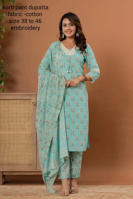 Women's Ready To Wear Printed Sraight Kurti-Pant-Dupatta - Ethnicmix Classic Pleated Pants Women's Ready To Wear Printed Sraight Kurti-Pant-Dupatta - Ethnicmix Classic Pleated Pants
