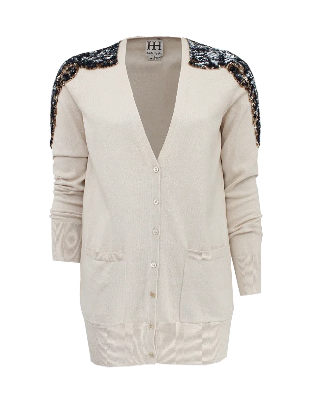 Flame Embellished Shoulder Cardigan Terry Terry Cloth Terry Knit
