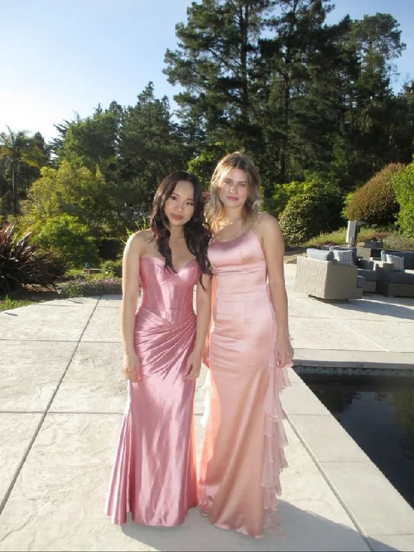 Elegant Pink Sweetheart Mermaid Satin Long Party Dress Wedding Guest Dress, DP4540 Tunics Stylish elegant Elegant Pink Sweetheart Mermaid Satin Long Party Dress Wedding Guest Dress, DP4540 Tunics Stylish elegant