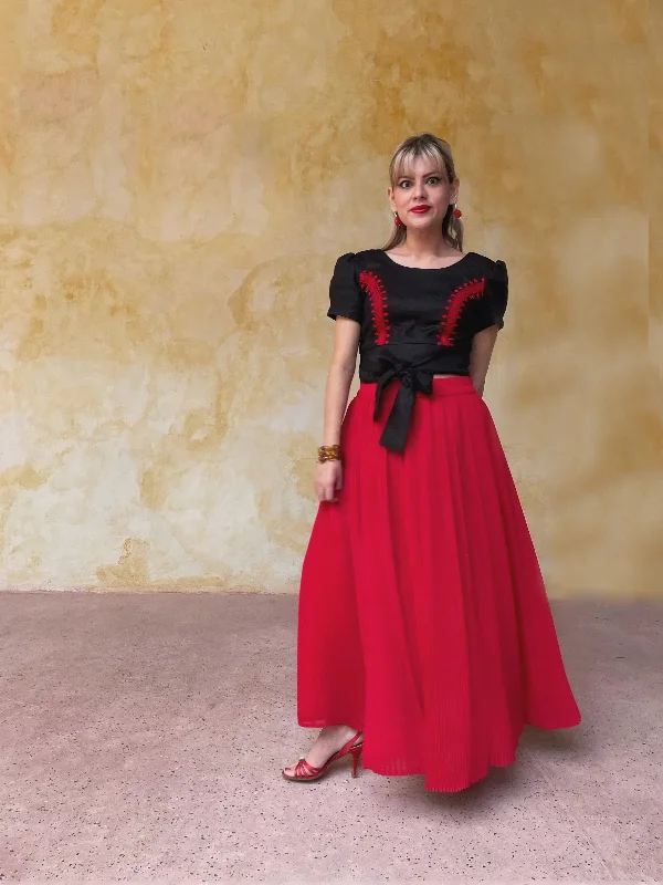 Amatenango Long Pleated Gauze Skirt chiffon skirt airy